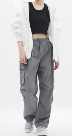 【新品】GU パラシュートカーゴパンツ グレー M 股下72