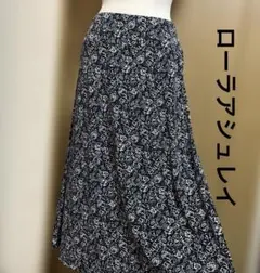 ローラアシュレイ　花柄ロングスカート　黒　ローズ　11号