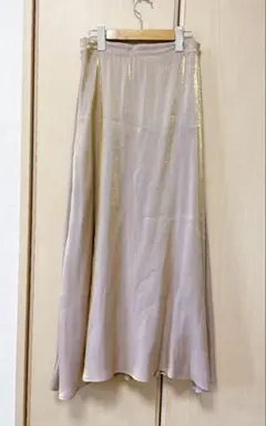 ブージュルード 光沢 ロングフレアスカート ベージュ系