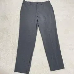GU スラックス ダークグレー テーパードパンツセンタープレス Lきれいめパンツ