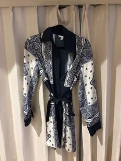 H&Mペイズリー柄 長袖シャツワンピース ネイビー