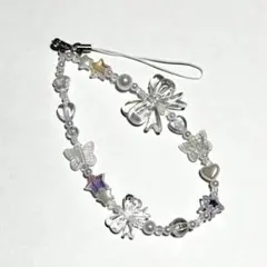 ビーズストラップ　リボン　クリア