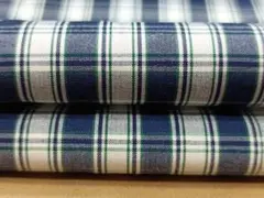 Ａ342・綿100％・チェック柄・紺/緑系2ｍ・薄地・やや張り有り