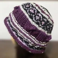 バケットハット　ビーニー クラッシャーハット ニット帽子　キャップ　棒針編み