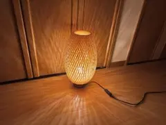 木製 和モダン ペンダントライト 格子照明 竹風 旅館風【ケーブル:55cm 