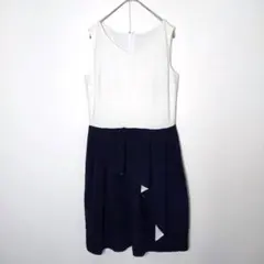 エムズセレクト バイカラー ノースリーブ フリルひざ丈ワンピース 異素材切替のサムネイル
