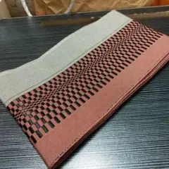 レトロ正絹オシャレ半幅帯 グレーと赤のチェック模様新品です。