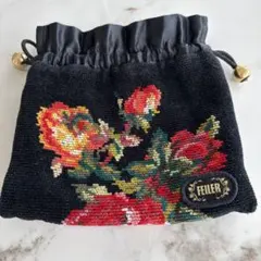 FEILER 花柄刺繍 巾着ポーチ