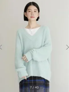 AMERICAN HOLIC ミントグリーン Vネック ニットセーター 長袖