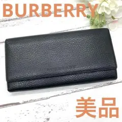 美品！BURBERRYバーバリー二つ折り長財布レディースブランドブラック