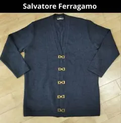 美品✨フェラガモ　カーディガン　総柄　ガンチーニ　ロゴボタン　ウール　シルク　黒 ニットカーディガン - ウィメンズ | Ferragamo