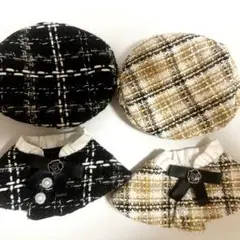 ぬいぐるみ用チェック柄ポンチョと帽子セット　10cmぬい服　2点
