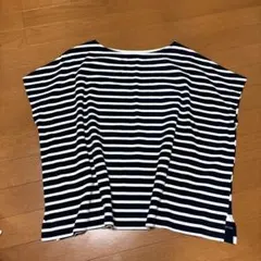 新品　プラステ 2WAYミックスボーダーフレンチスリーブTシャツ（半袖）ネイビーのサムネイル