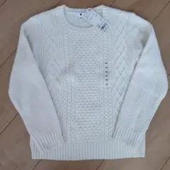新品 UNIQLO オフホワイト ケーブルクルーネック 長袖 セーター 140