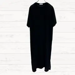 【ビューティーアンドユース】シフォンレイヤードTシャツワンピース 黒 3809