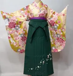 二尺袖 着物袴フルセット ターコイズ フリーサイズ 小紋 ショート丈 袴変更可能 二尺袖 着物袴フルセット ターコイズ フリーサイズ 小紋 ショート丈 袴