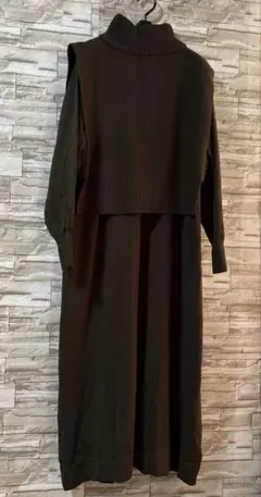 クロシェ　ダークグリーン タートルネック ニットセットアップ