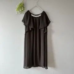 シューラルー［L］上品華やかパールネックシアーフリル袖パーティードレスワンピース