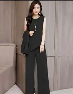 パンツスーツ 3XL ブラック 3点セット セットアップ ワイドパンツ 新品