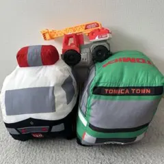 トミカ パトカー&バスぬいぐるみ特大　消防車おまけ　3個セット