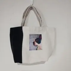 犬のイラスト付きキャンバストートバッグ約30×20×13センチ