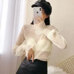 新品未使用、XLサイズ、アプリコット色のレース長袖トップス