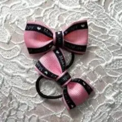 リボンヘアゴム2個セット（ピンク）
