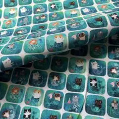 1㍍長大人気猫魚姫の綿プリント生地ハギレ布