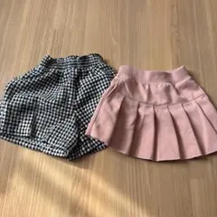 チェック柄とピンクのプリーツスカートセット