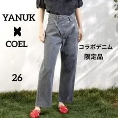 【極美品】YANUK COELコラボ　アシンメトリーデニム　26サイズ　グレー