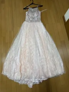 エンジェルアールビーズ刺繍 Aライン ロングドレス ピンク