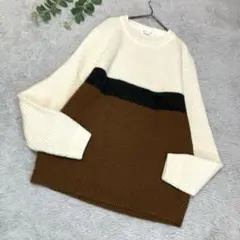 GLOBALWORK　長袖ニットセーター　オフホワイトブラウンブラック　Ｍ