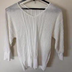 ジーユー GU レーシーリブコンビネーションセーター 7分袖 オフホワイト