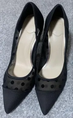ドット柄メッシュ ハイヒールパンプス ブラック