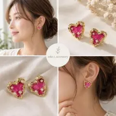 ハートパール付きピアス【新品】バレンタインレトロデザイン