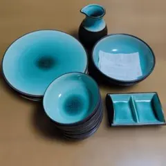青緑色 陶器 食器セット 10点