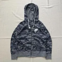 NIKE 迷彩 カモフラージュ柄ジップパーカー 寒色系 胸ロゴ Y2K平成ギャル
