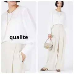 24ss qualite カリテ 襟パイピングシアーブラウス ホワイト 長袖