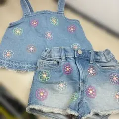 GAP デニム　タンクトップ パンツ　セットアップ　花柄刺繍　babyGAP