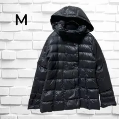 ダブルボタンダウンコート◆ブラック(F) フード取外し　柔らか素材　軽量