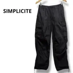 SIMPLICITE ブラック　カーゴパンツ ウエストゴム　黒色　レディース