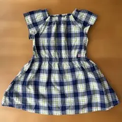 ミキハウス　ネイビー系チェック 半袖ワンピース ウサギ刺繍　110