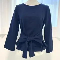 M 【Te chichi】9分袖リボン付きブラウス オフィス きれいめ ネイビー