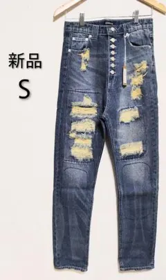 【新品】 ARCADE デニムパンツ ダメージジーンズ ネイビー Sサイズ