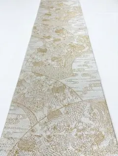 帯　袋帯　六通　正絹　綴れ帯　金糸　ベージュ系色