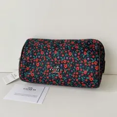 【COACH】コーチ　ポーチ　フラワー　花柄　メイクポーチ　新品　タグ付き　黒