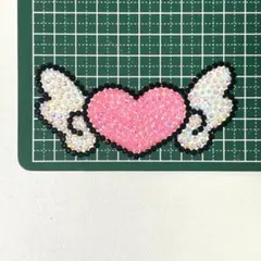うちわデコパーツ ハート 羽 ピンク