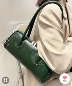新品　横長ボストンバッグ　グリーン　ハンドバッグ