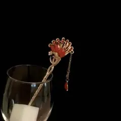 和風  かんざし 花デザイン 髪飾り　成人式　ドレス　結婚式　和服　水引き