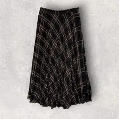 プリーツスカート　ロング　フレアスカート　チェック柄　薄手　裏地あり　FREE